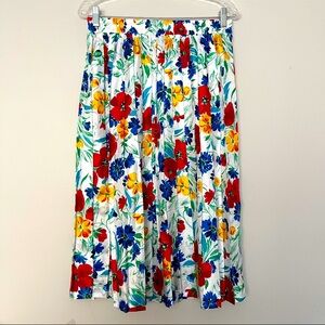 Vintage Pykettes Pleated Floral Satin Midi Skirt Size 12